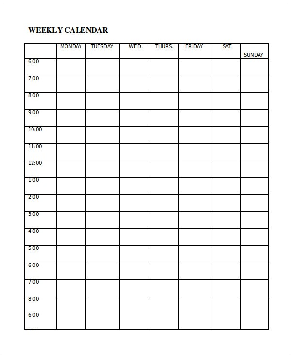 Weekly Calendar Template 8 Word Excel PDF Documents