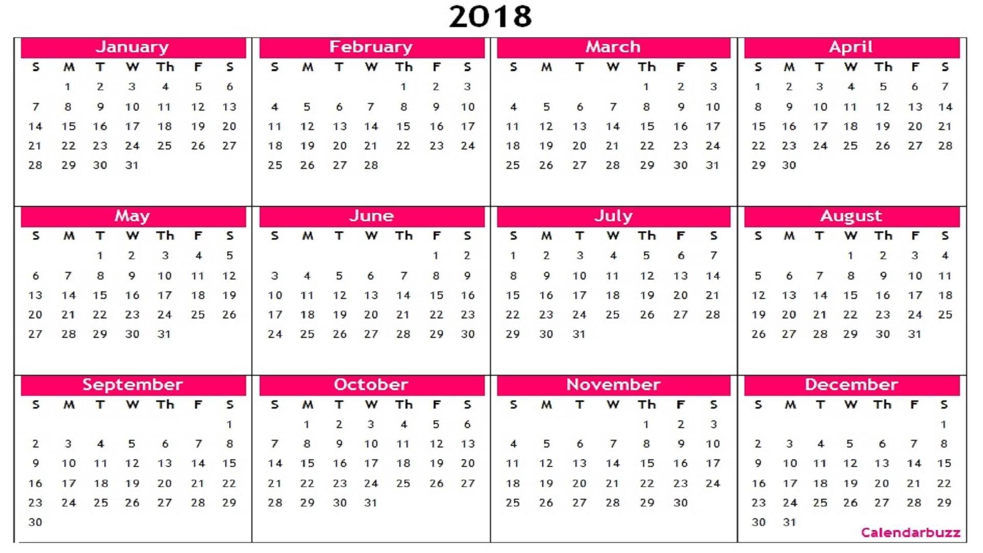 2018 Yearly Calendar Printable Templates Word Excel