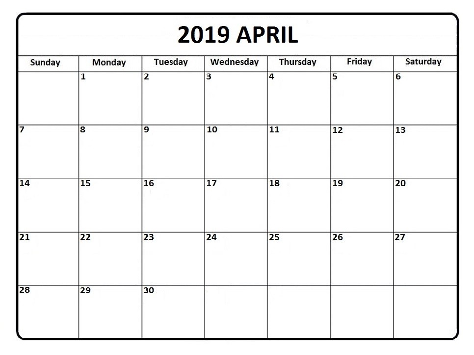 April 2019 Printable Calendar e Page Template – Free