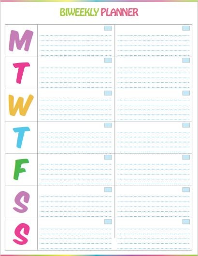 Free Printable Bi Weekly Planner Cute & Colorful