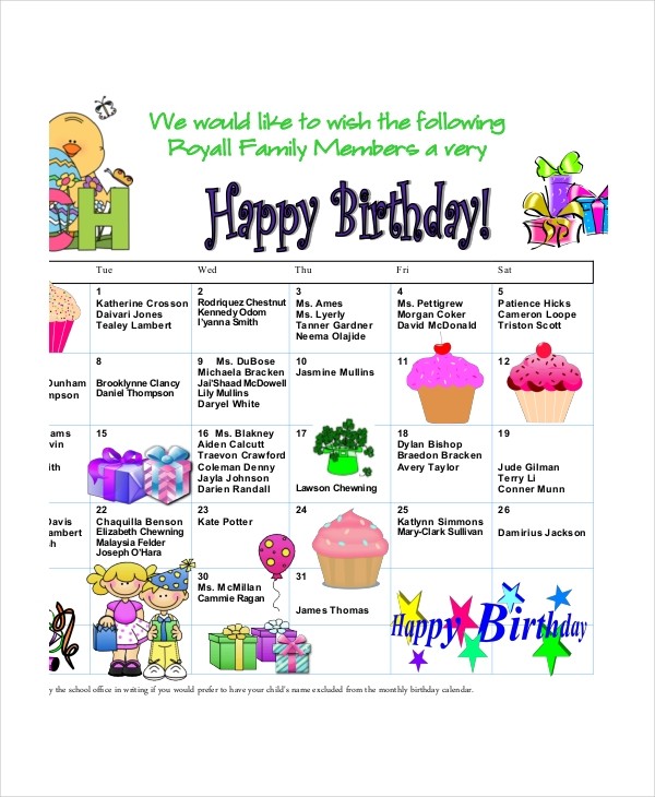 Birthday Calendar 11 Free Word PDF PSD Documents