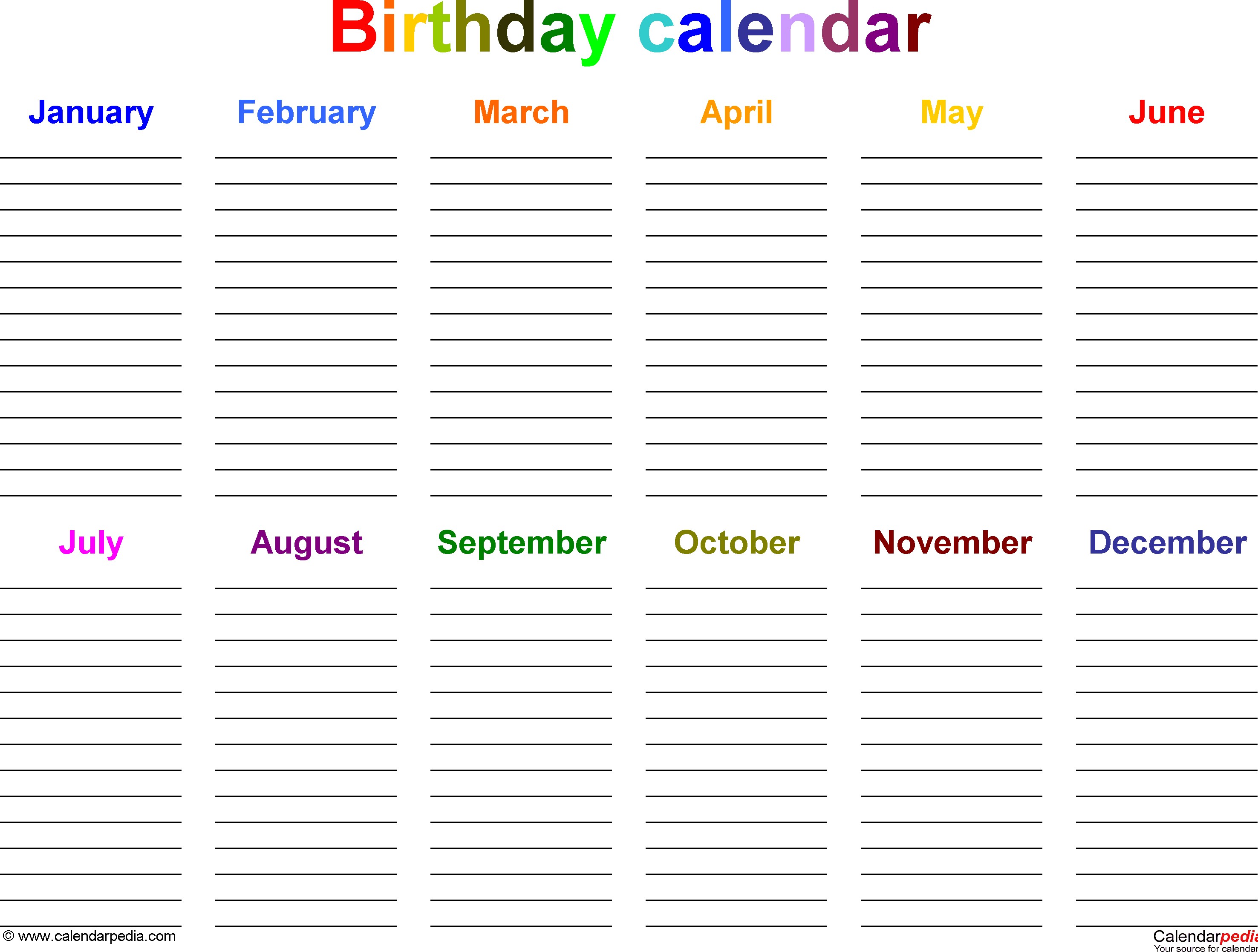 Birthday calendars 7 free printable Word templates