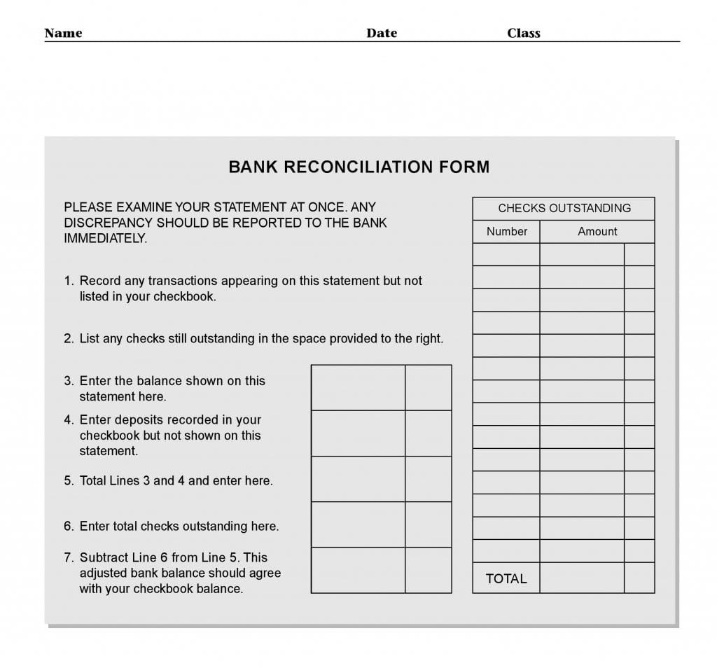 Free Bank Reconciliation Form PDF Template