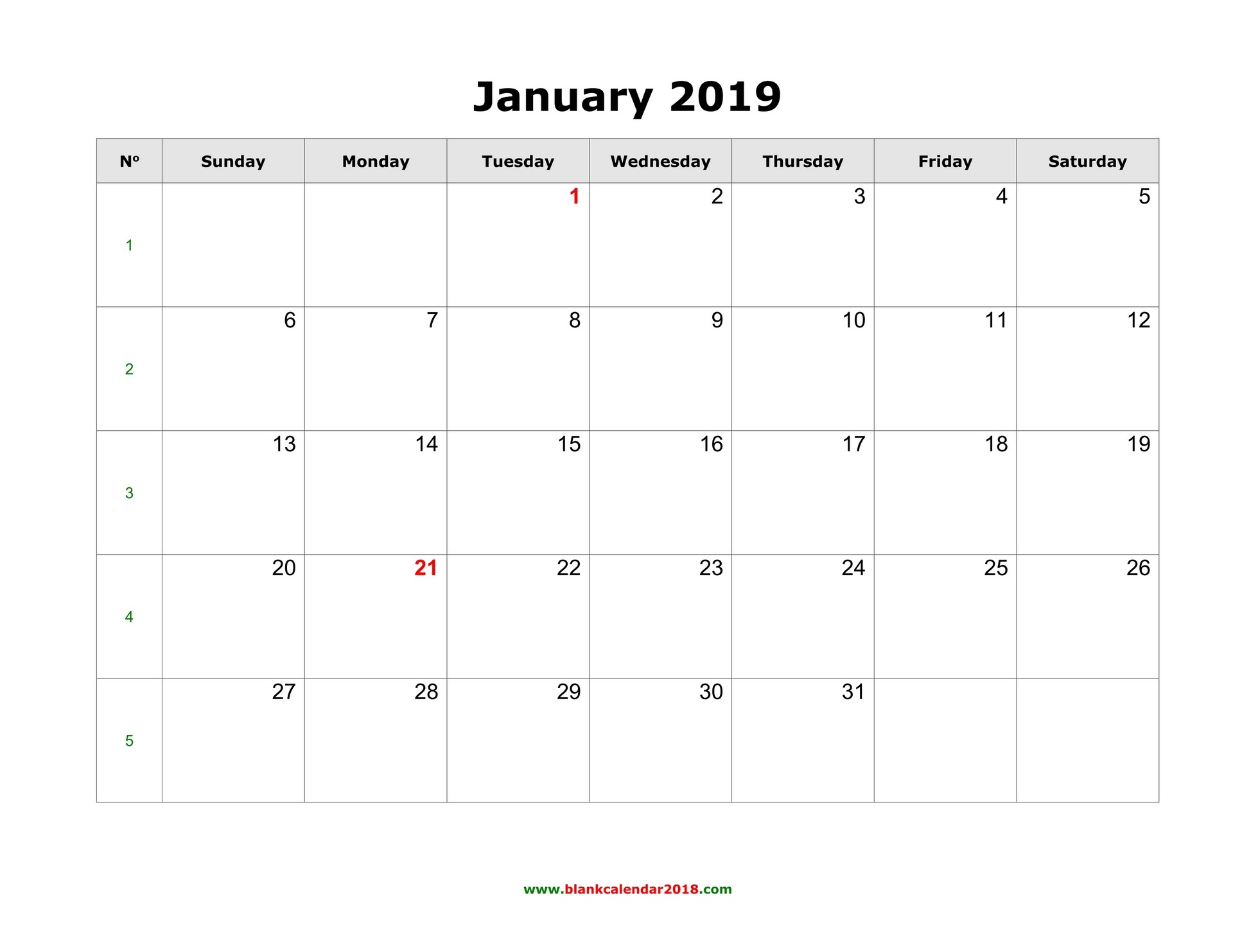 blank monthly calendar 2019 landscape