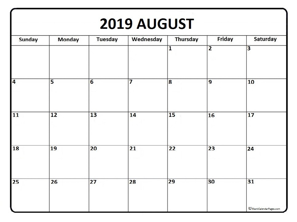 August 2019 calendar