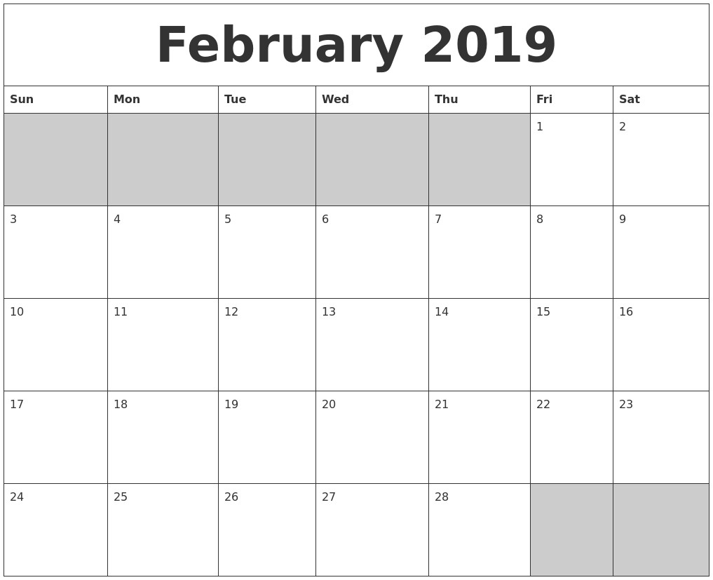 June 2019 Free Monthly Calendar