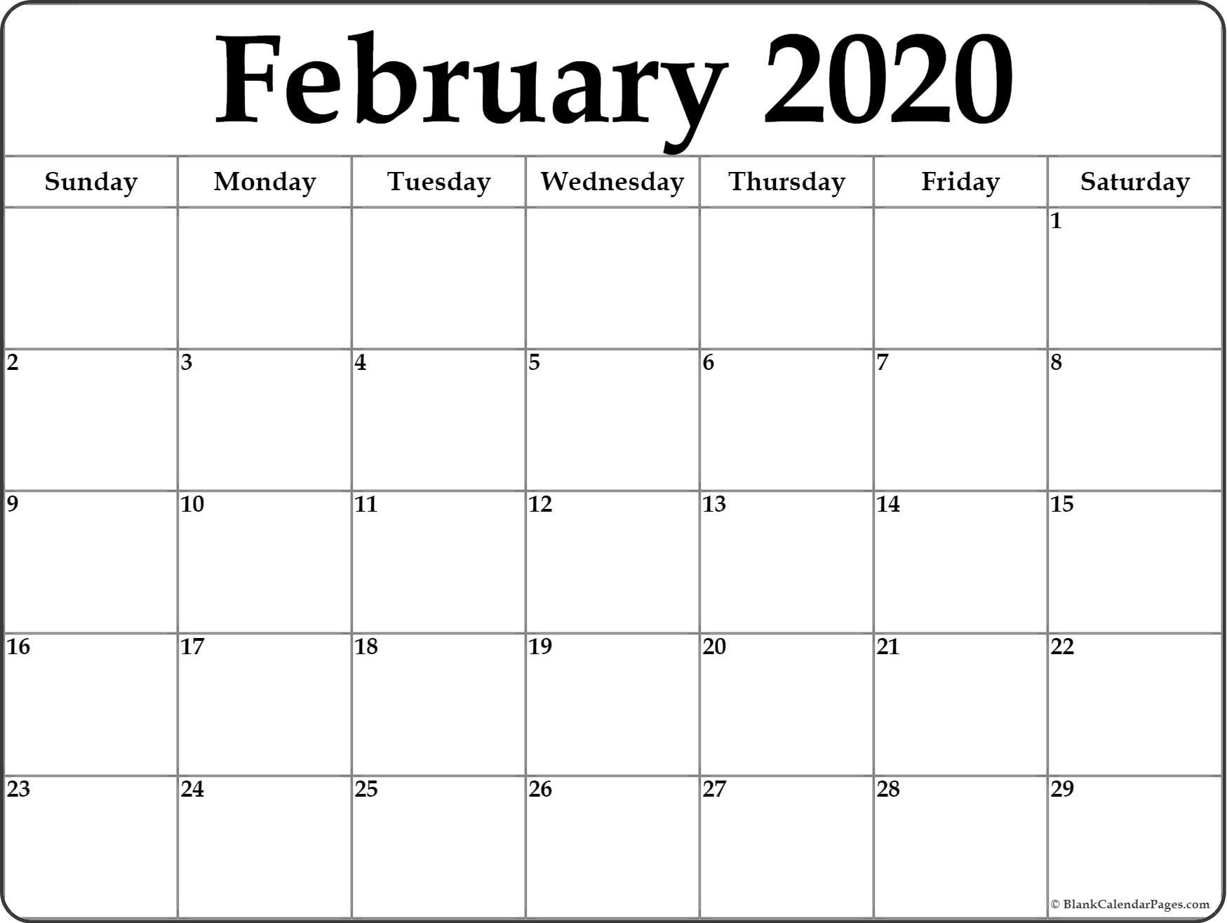 February 2020 free printable blank calendar collection