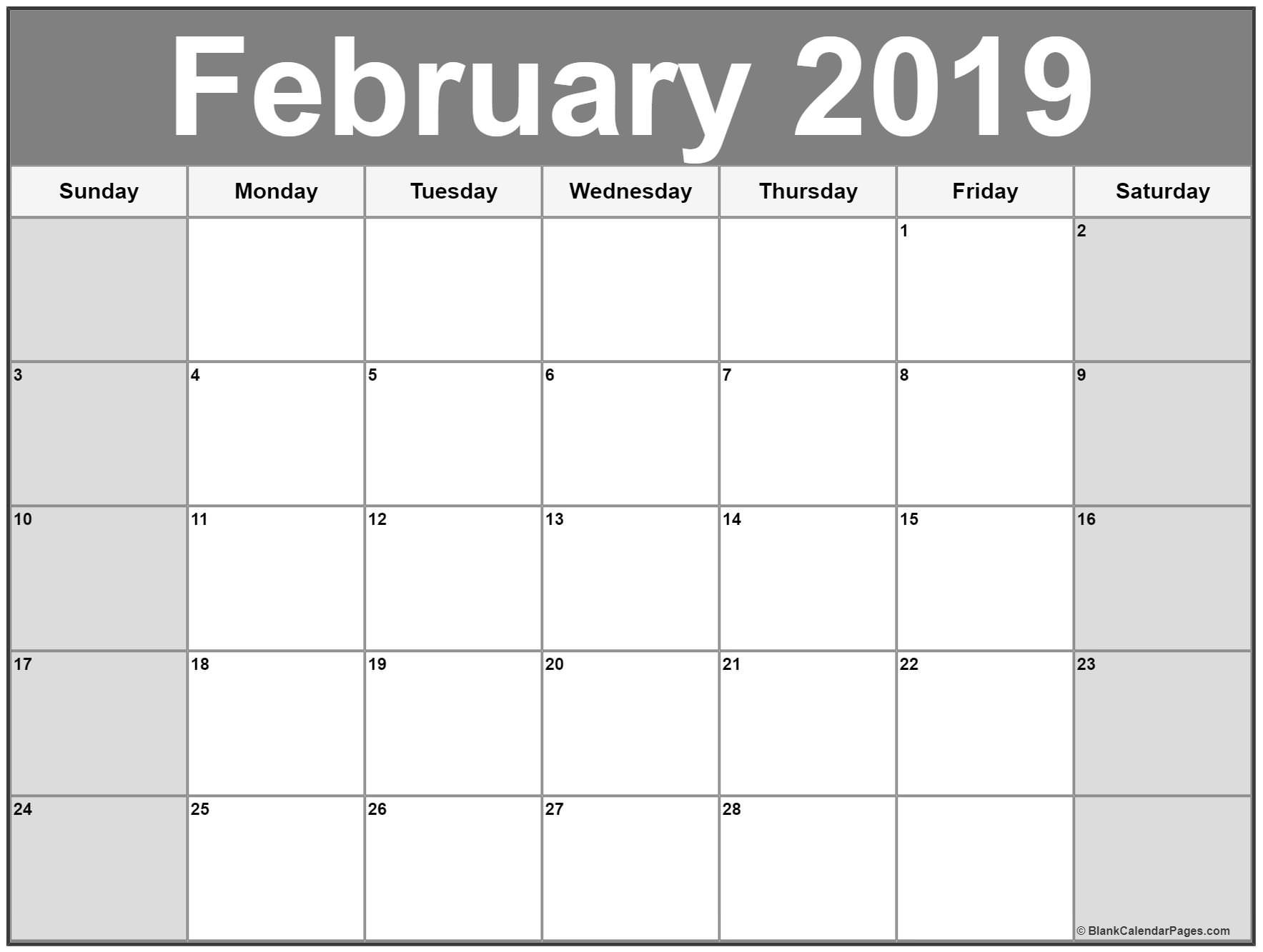 February 2019 calendar