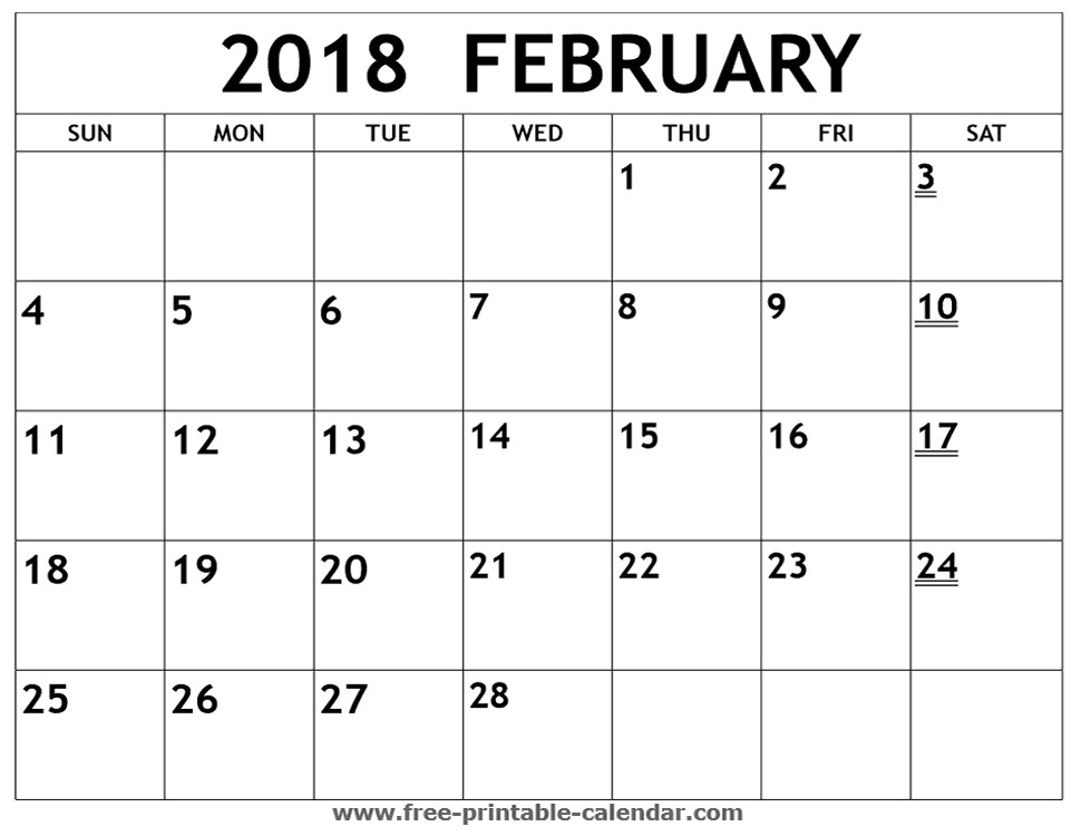 printable 2018 february calendar