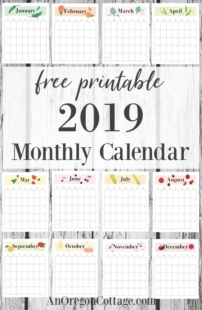 Free Printable Monthly Calendar 2019 Seasonal Fruits