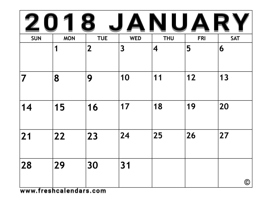 Blank January 2018 Calendar Printable Templates