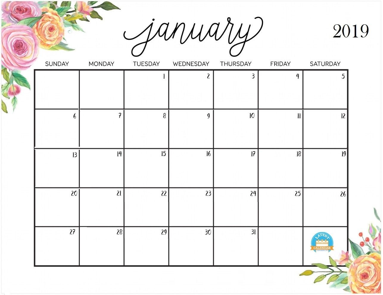 Free Cute Printable January 2019 Calendar JanuaryCalendar