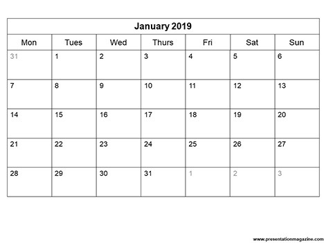 Free 2019 Monthly Calendar Template