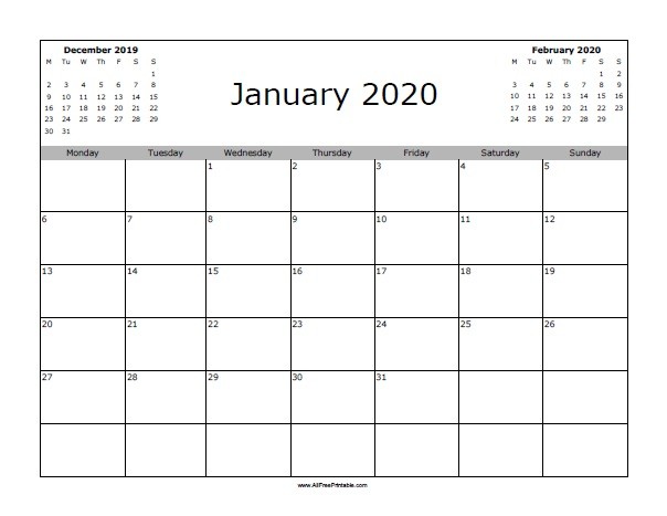 January 2020 Calendar Free Printable AllFreePrintable