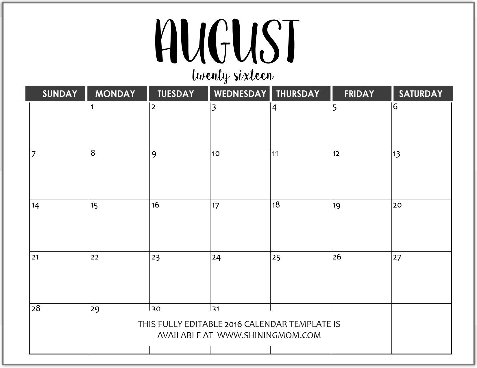Just In Fully Editable 2016 Calendar Templates in MS Word