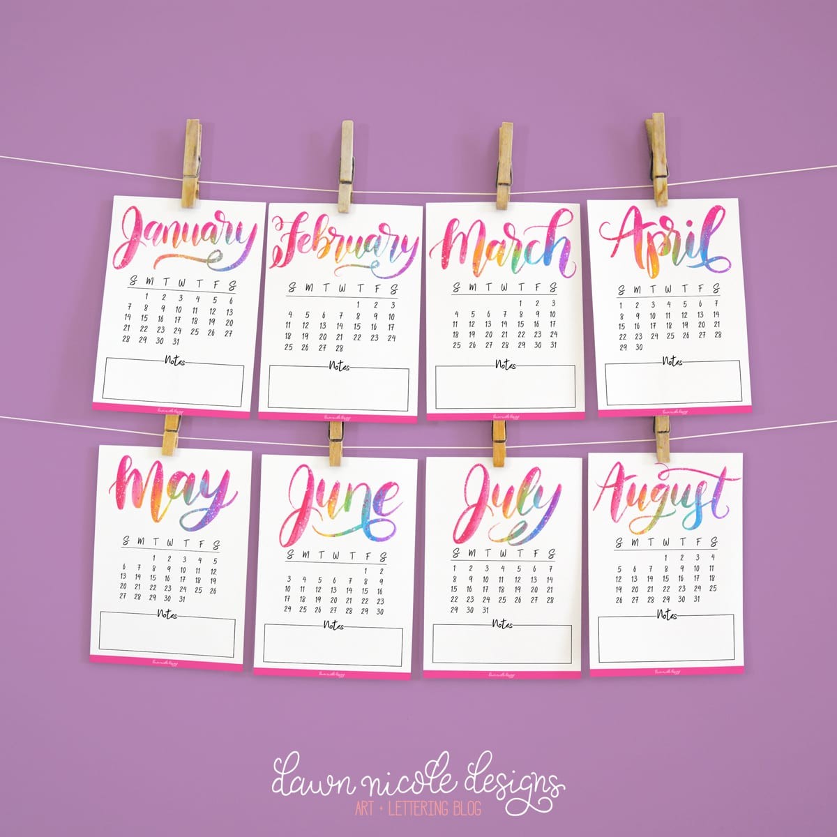 Free Printable Hand Lettered 2018 Mini Calendar