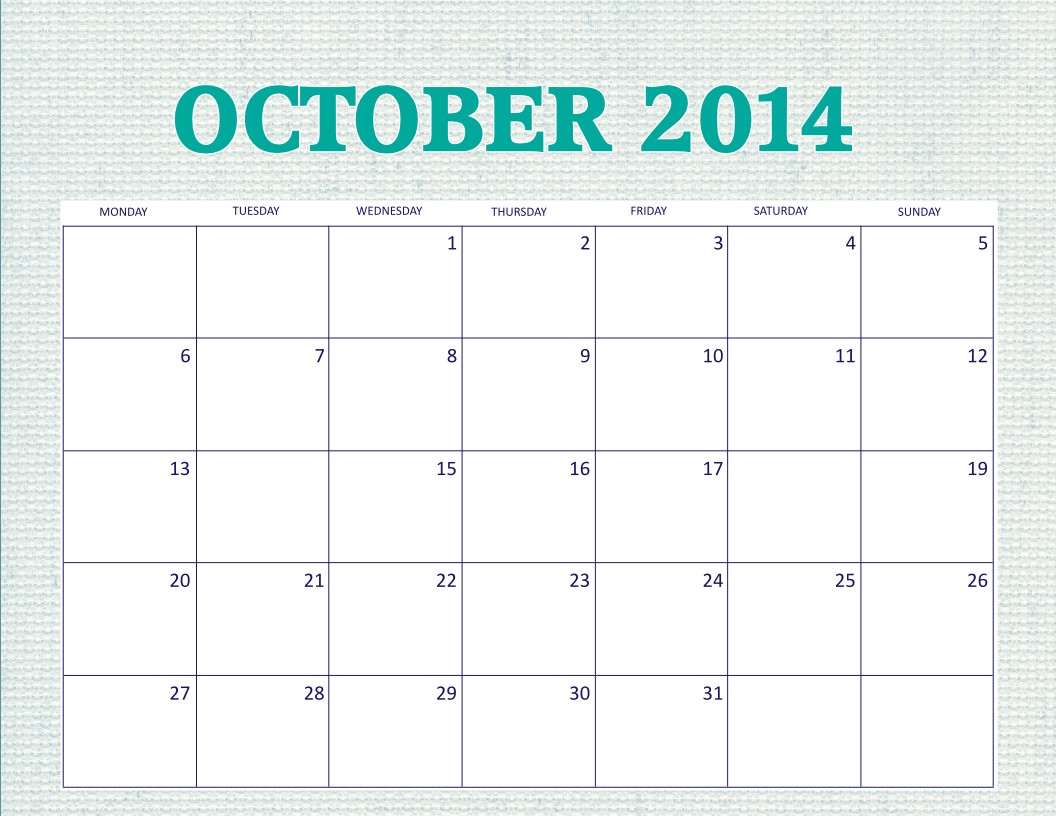 Free Printable October 2014 Calendar