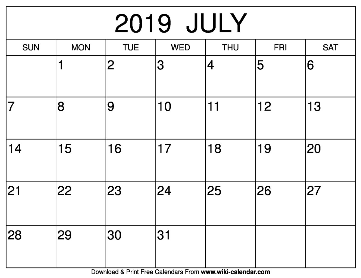 Blank July 2019 Calendar Printable