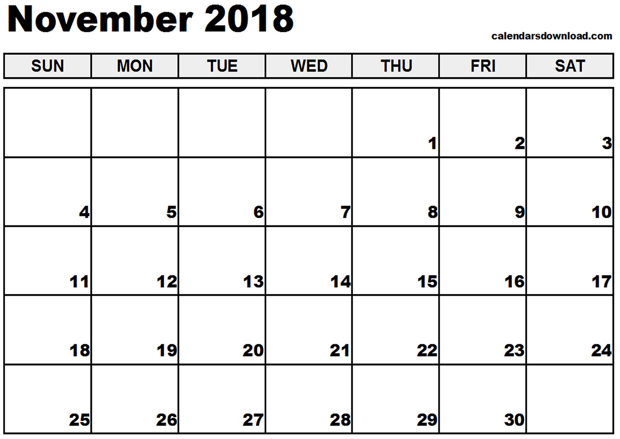 November 2018 Calendar Word