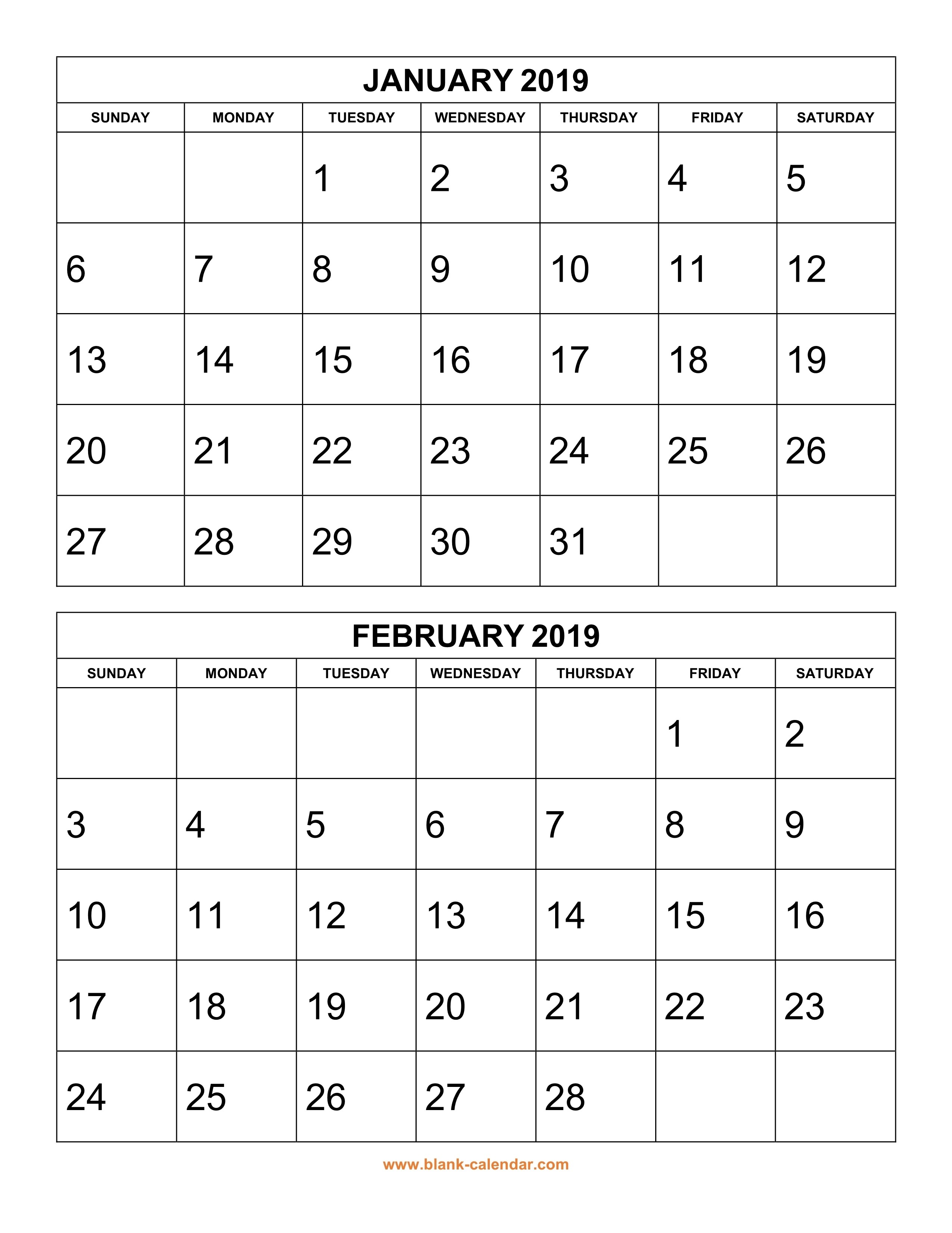 Calendar Template 2019