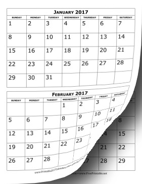 Printable 2017 Calendar Two Months Per Page