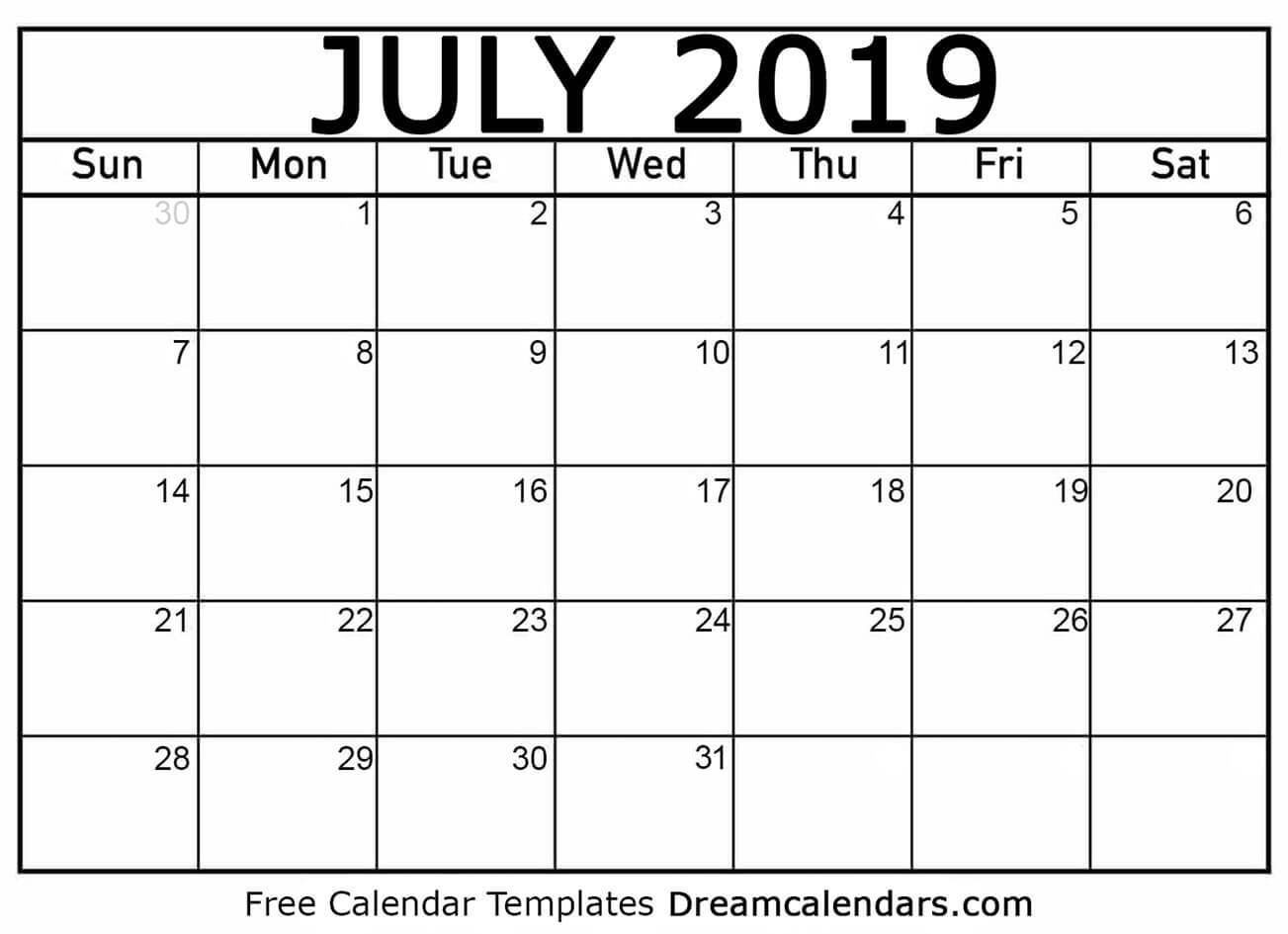 Printable July 2019 Calendar