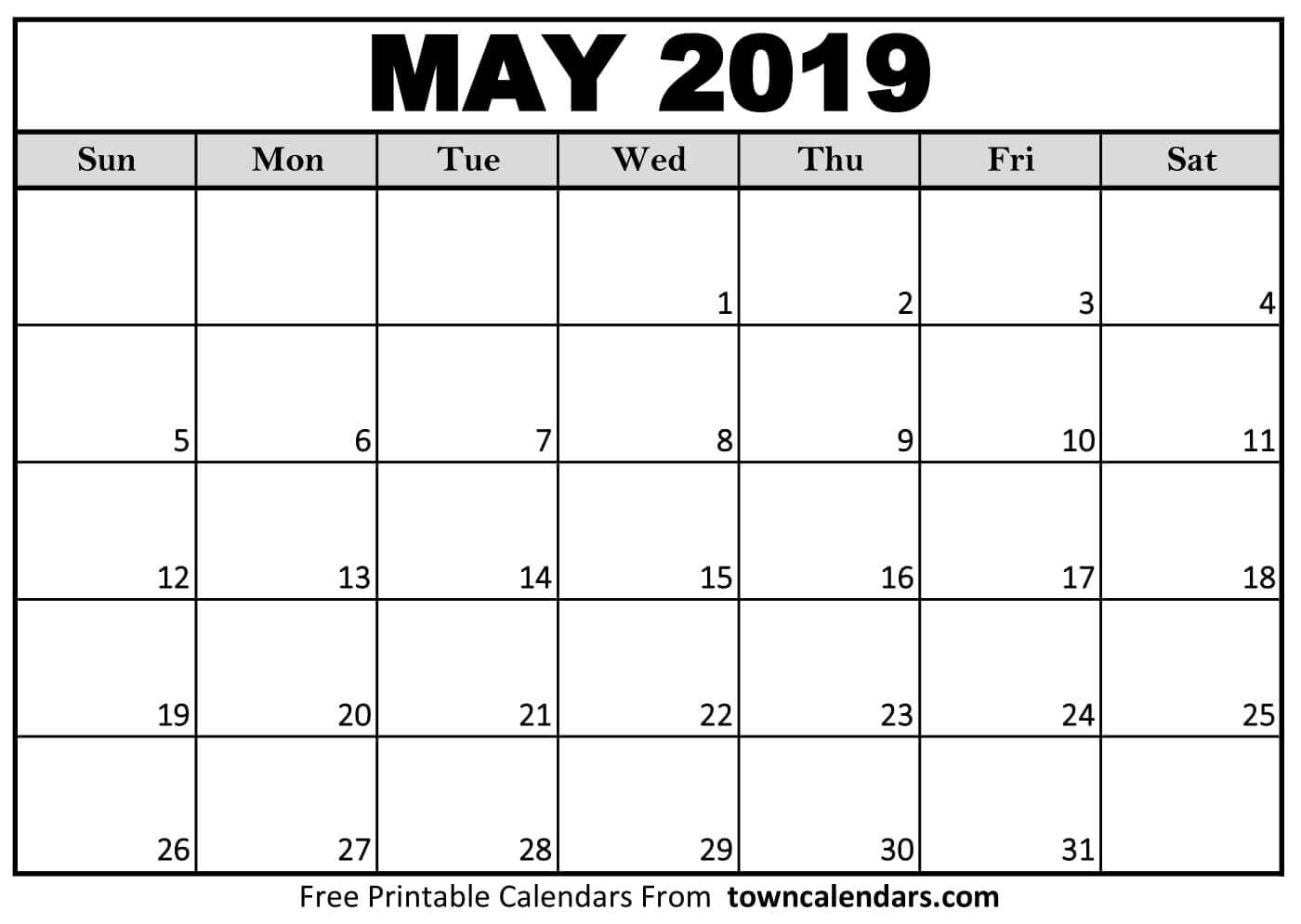 Printable May 2019 Calendar towncalendars