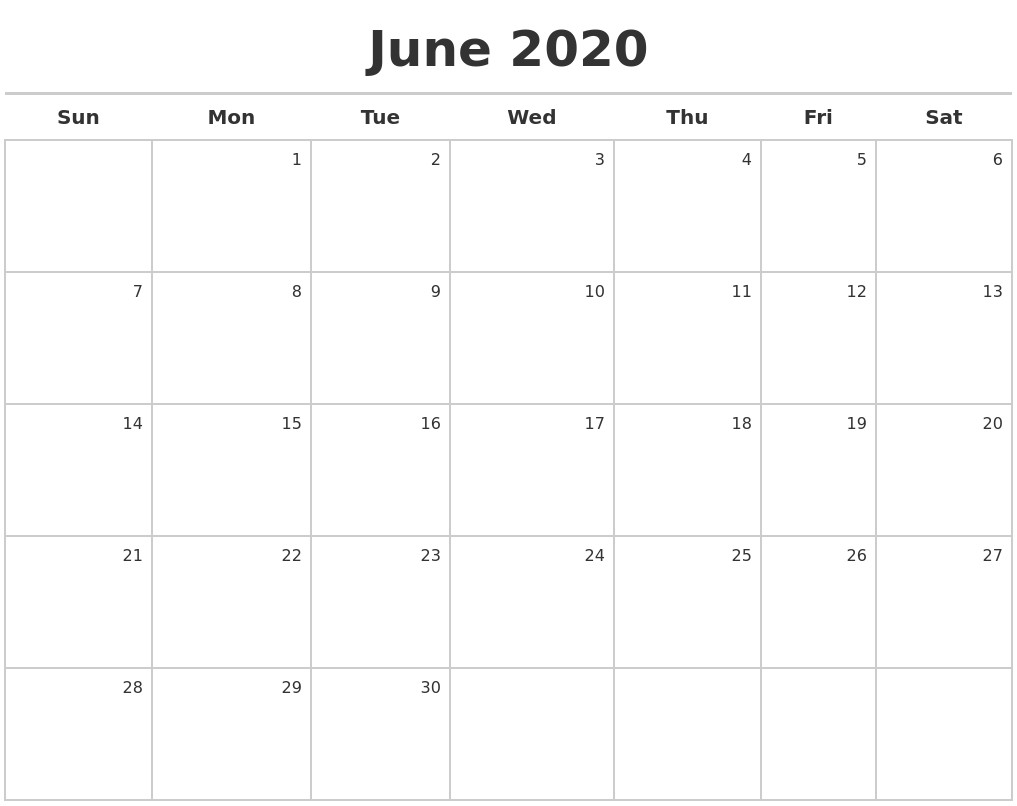 November 2020 Blank Calendar Pages