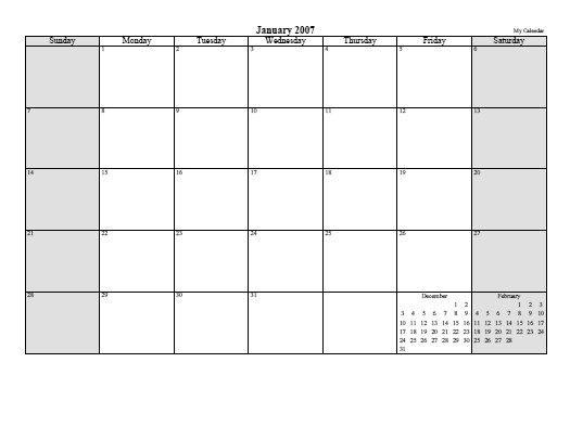 Free Monthly Calendar or Planner Printable line