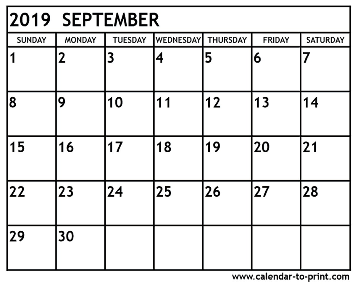 September 2019 Calendar Printable