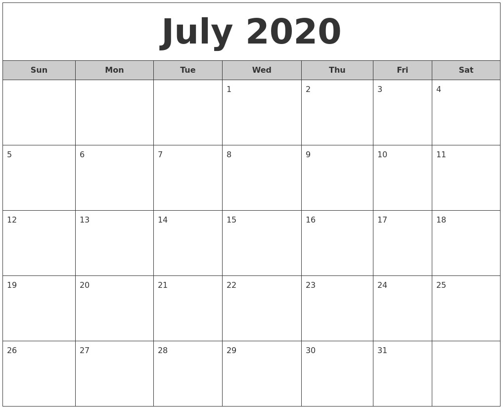 August 2020 Calendar Pages