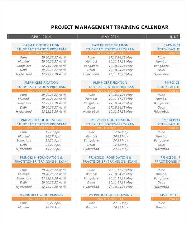 Project Calendar Templates 9 Free Word Excel PDF