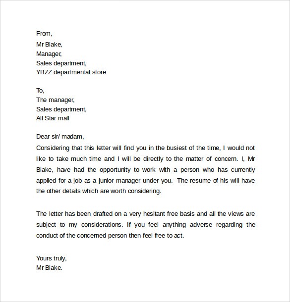 Personal Reference Letter Template 12 Samples