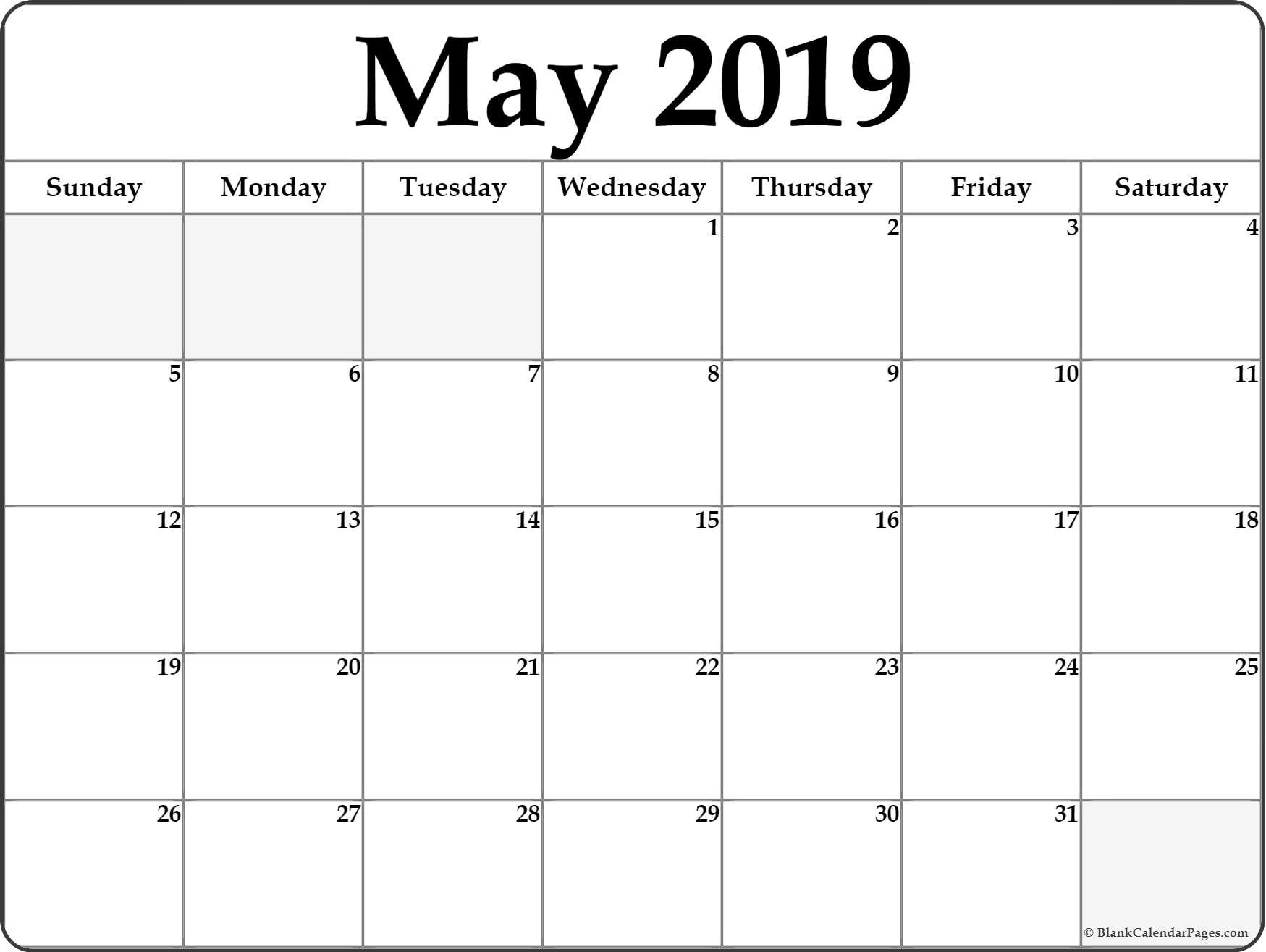 Free May 2019 Calendar Printable Template Blank Word PDF Notes