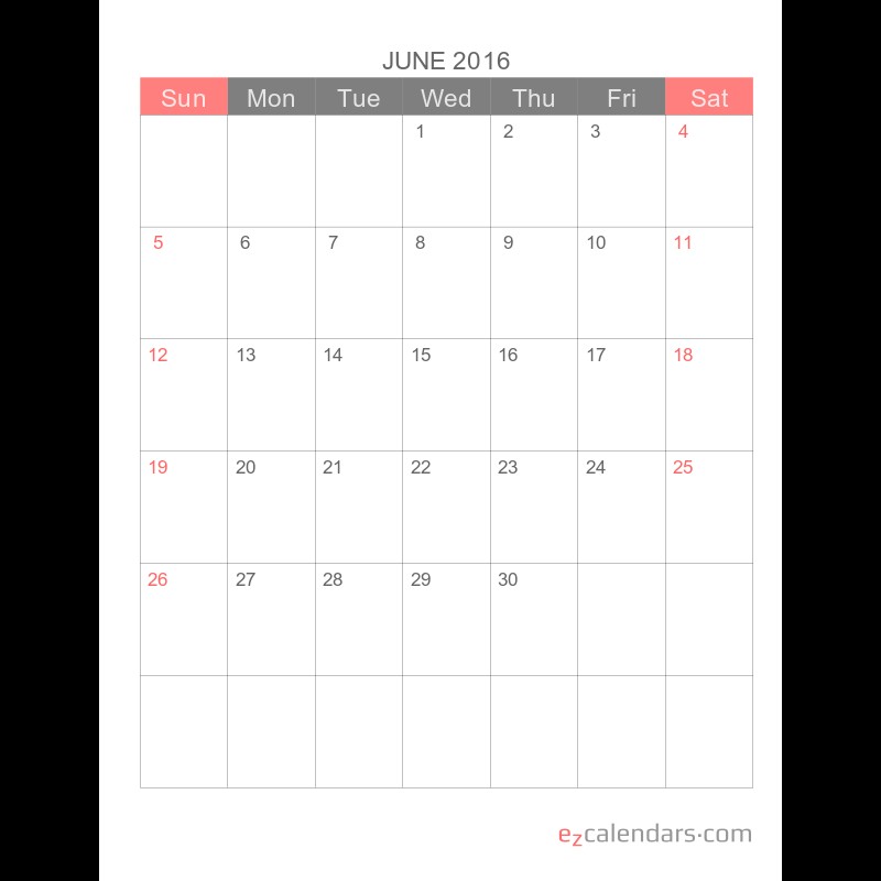 Simple printable one month calendar template EzCalendars