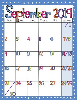 Editable FREE Bright Polka Dot Monthly Calendars 2019 2020