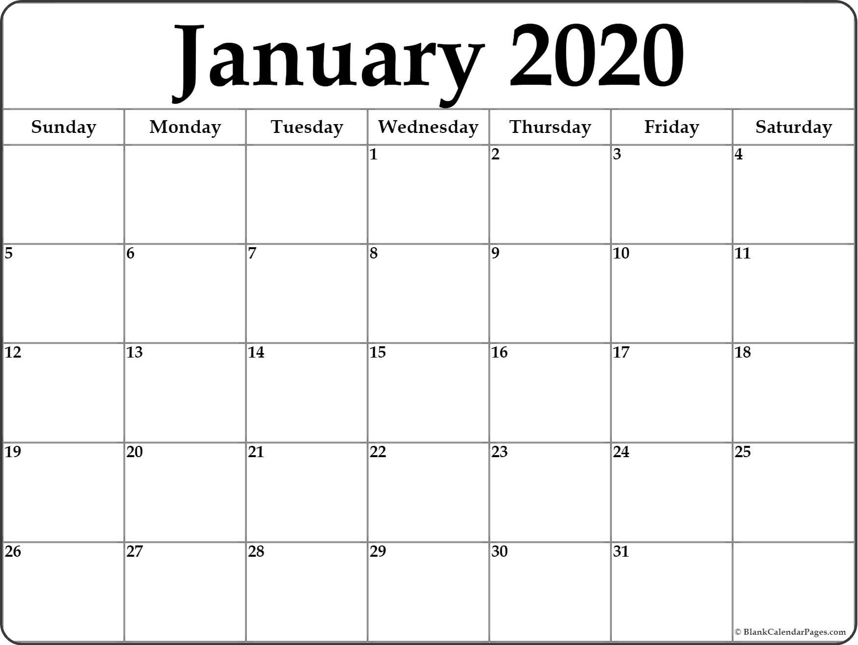January 2020 blank calendar templates