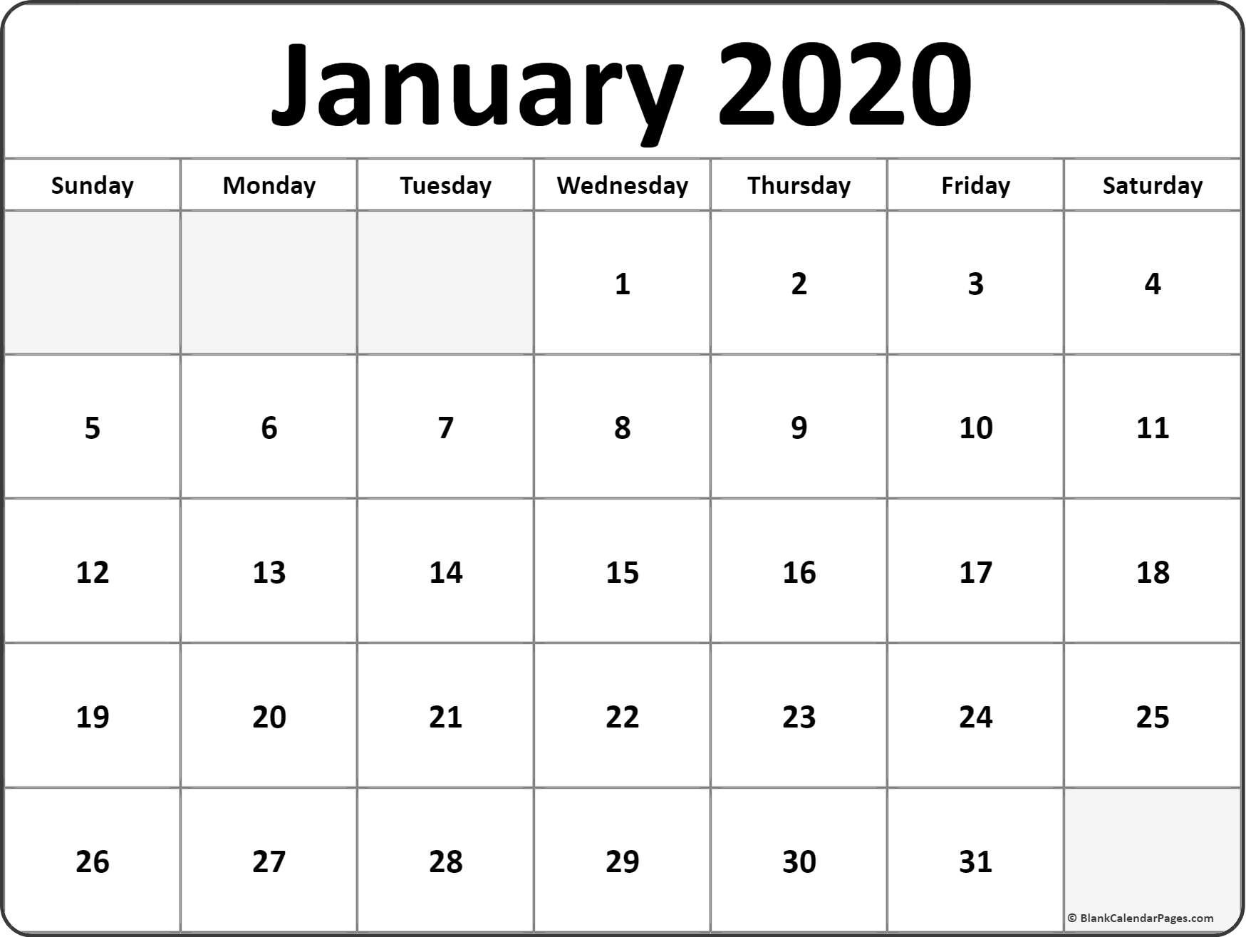 January 2020 blank calendar templates