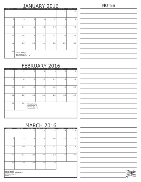 Free printable 3 Month Calendars in PDF format Five