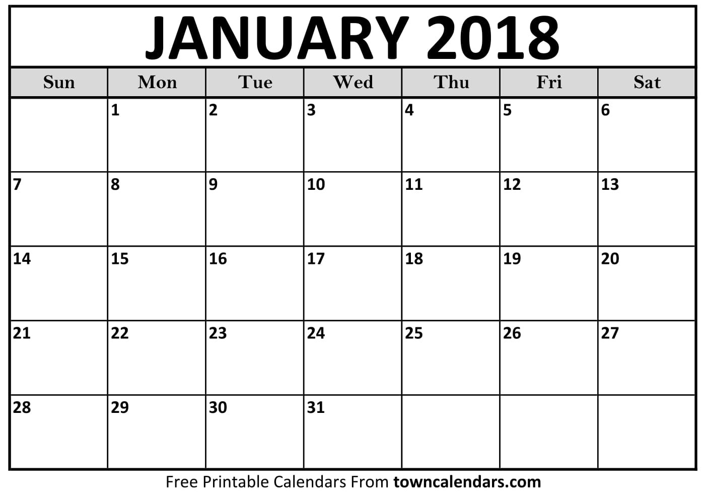 2018 Calendar Printable towncalendars