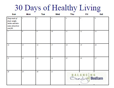 Printable Fitness Calendar 30 Days of Healthy Living