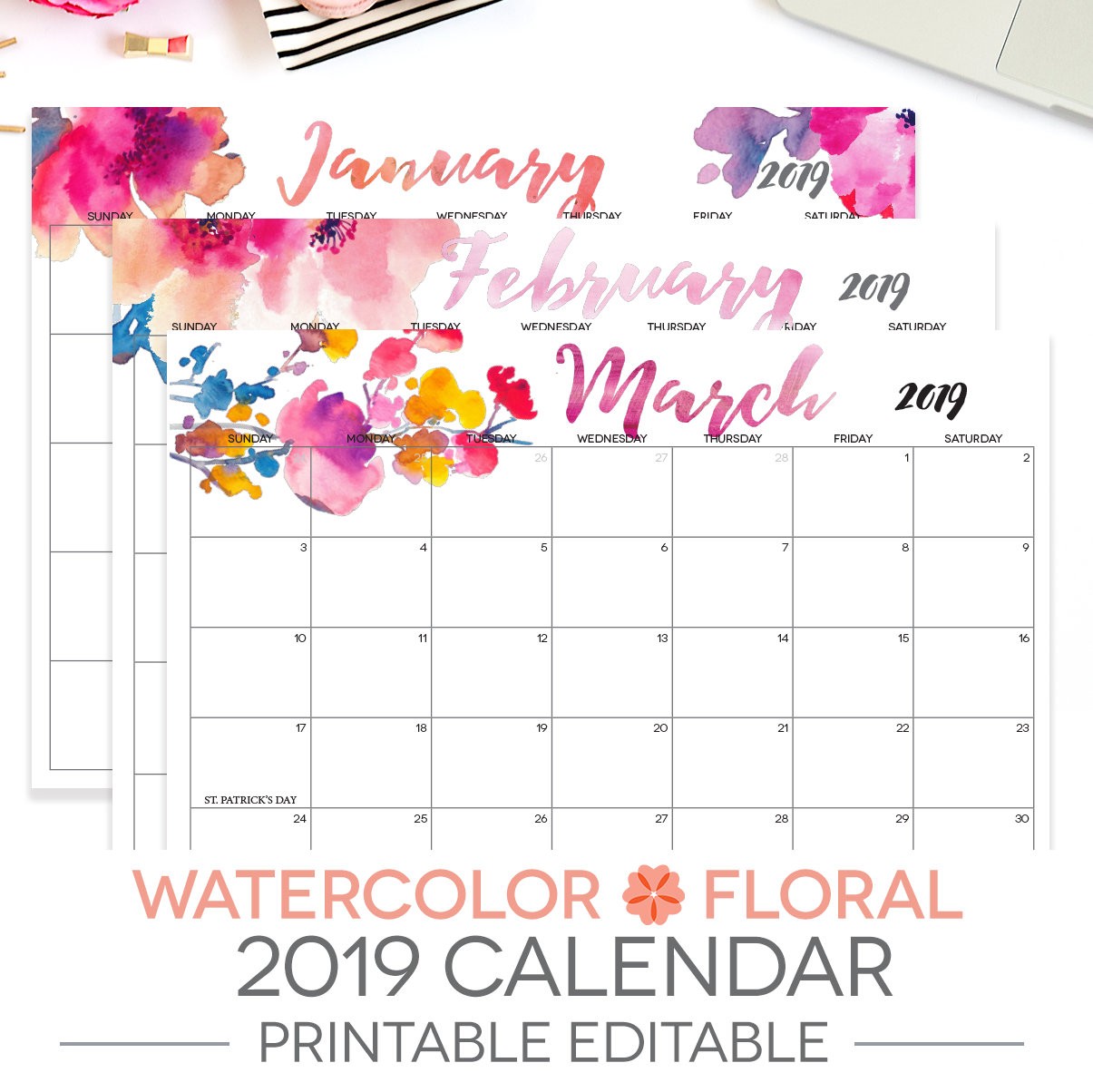 2019 Printable Calendar Editable 12 Month Letter Size