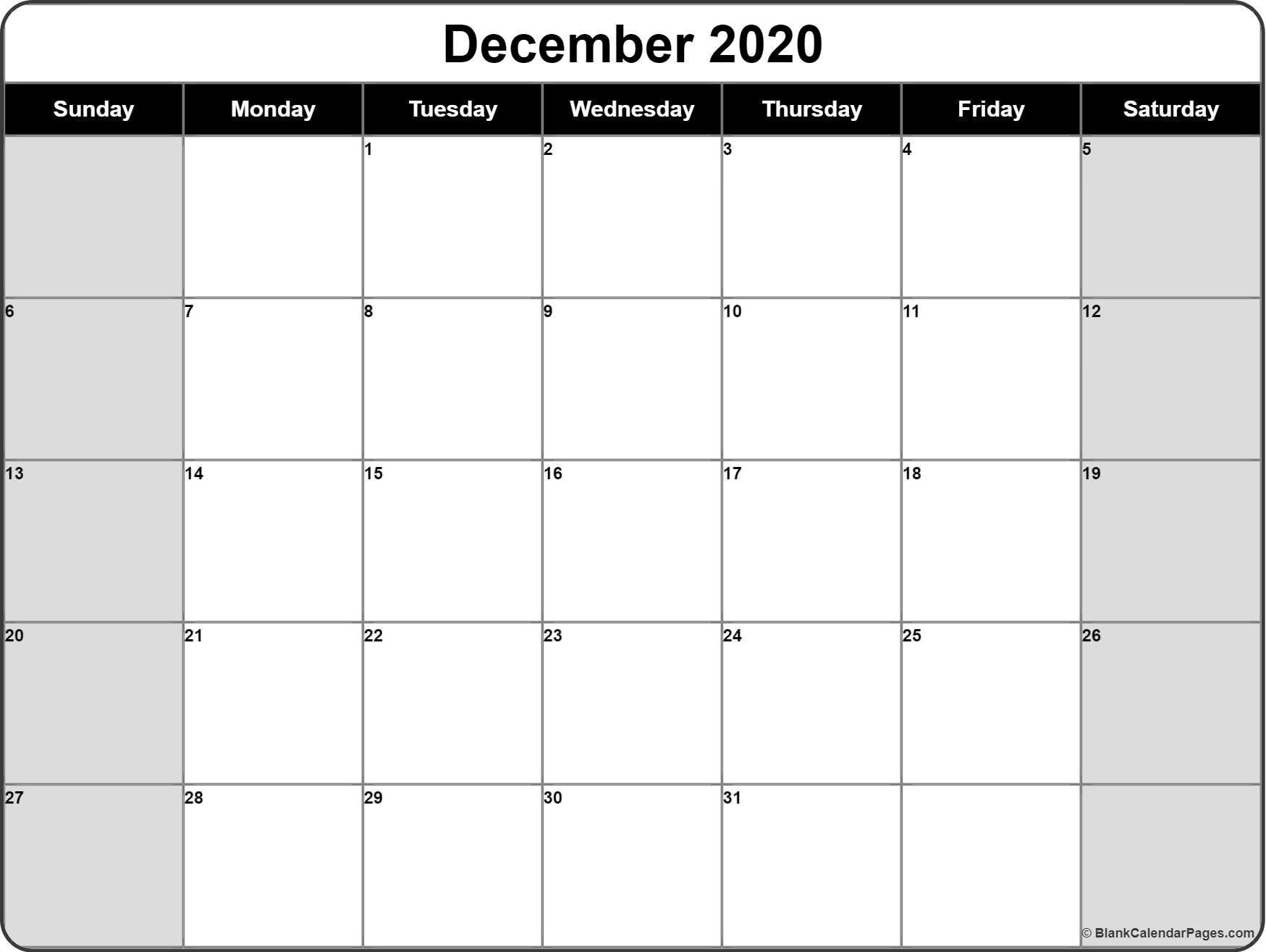December 2020 calendar