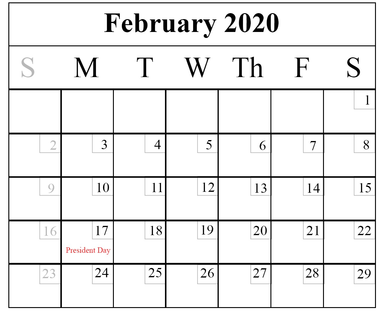 Free Blank February 2020 Printable Calendar In PDF Excel