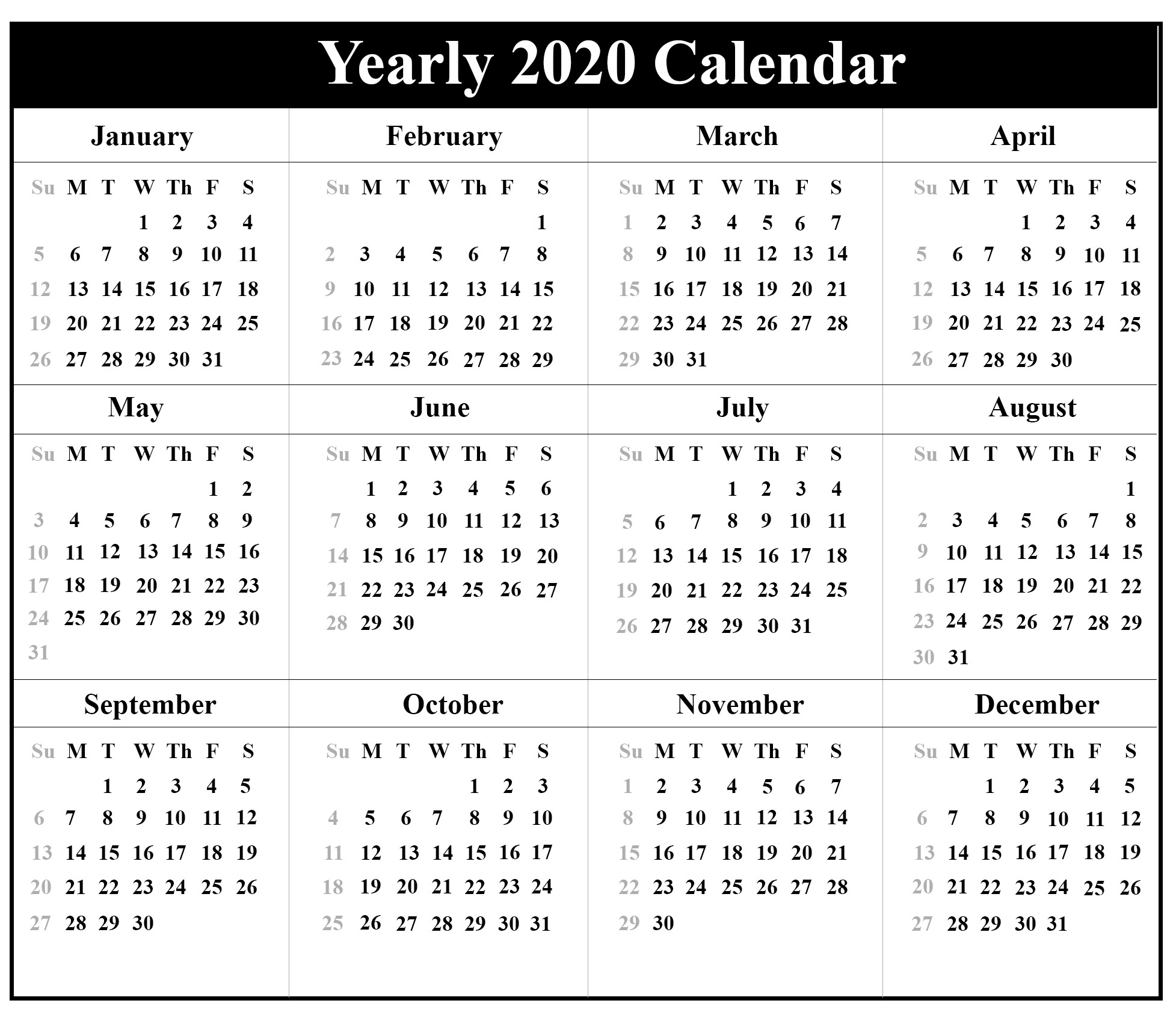 Free Blank Australia Calendar 2020 In PDF Excel & Word
