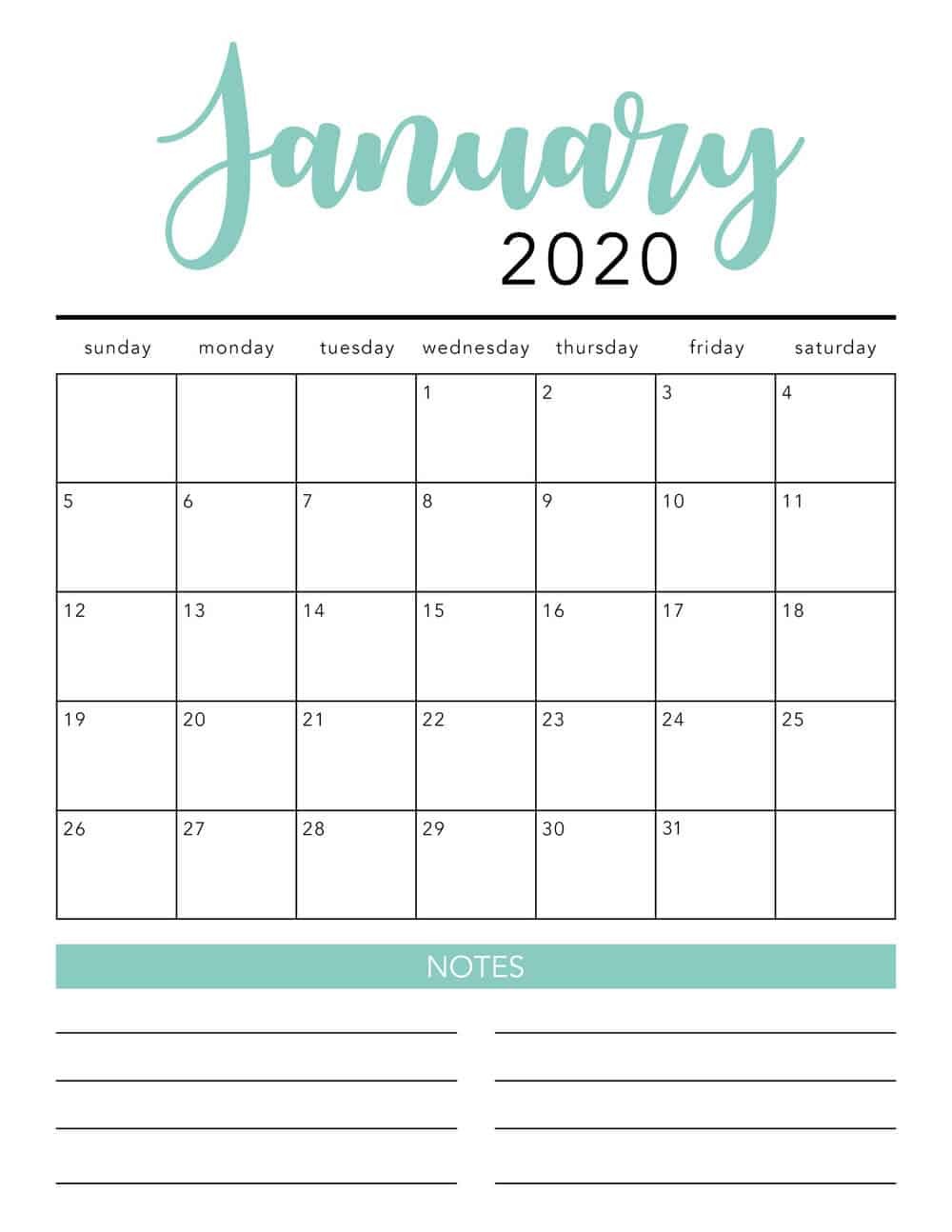 FREE 2020 Printable Calendar Template 2 colors I