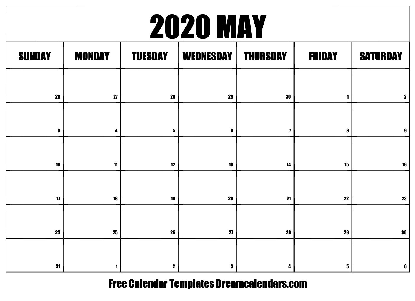 Free Blank May 2020 Printable Calendar