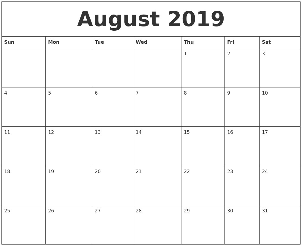 2019 Printable Calendar By Month Full Page – Template