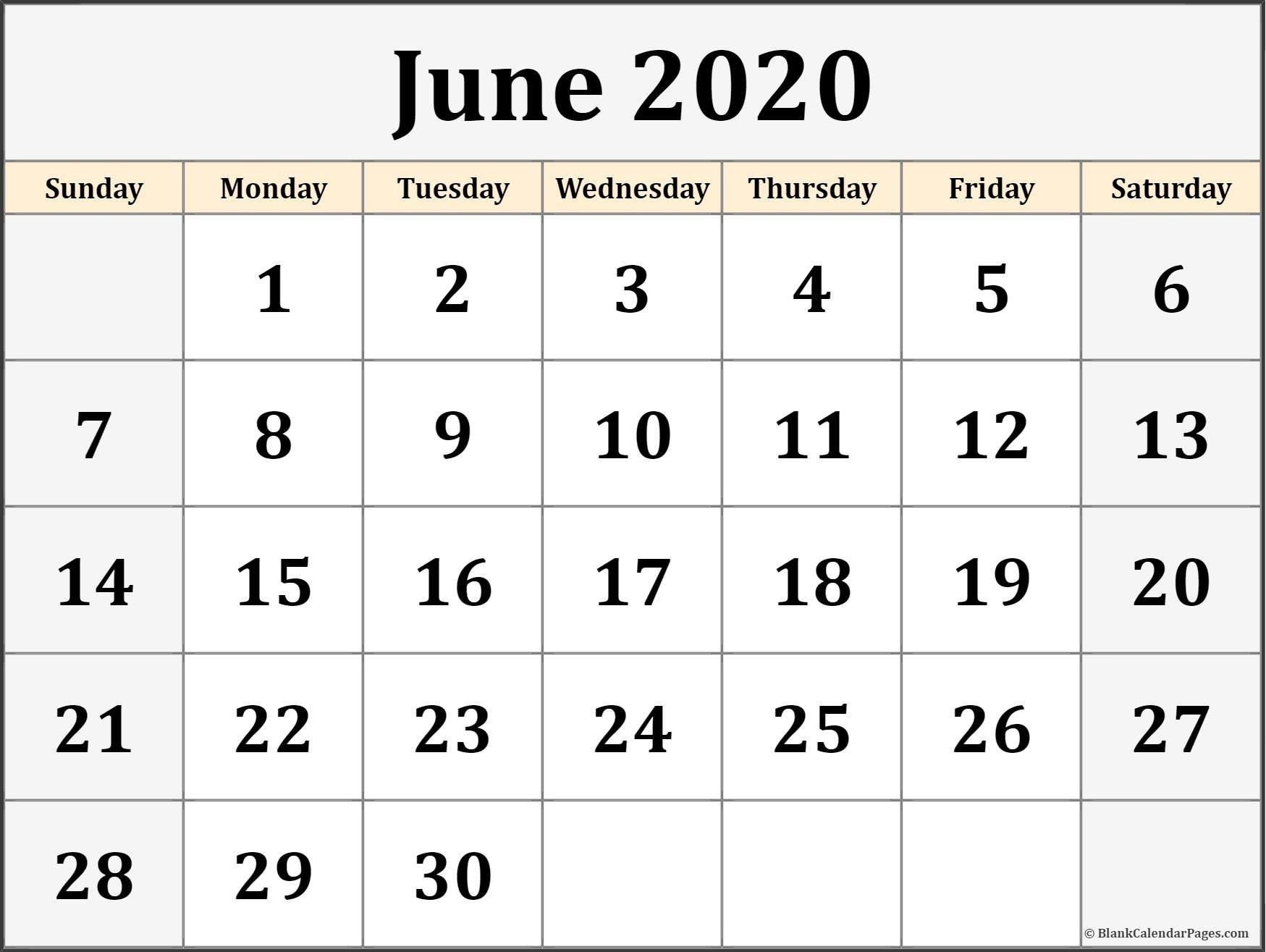 June 2020 calendar