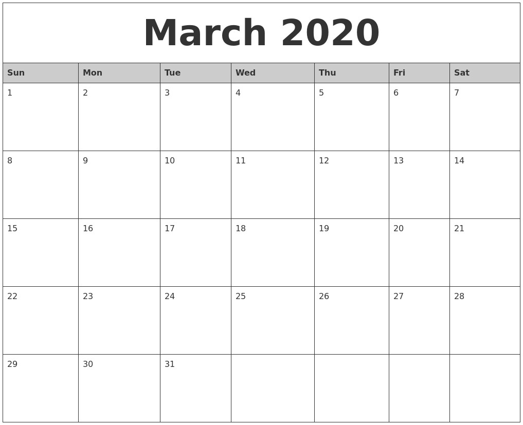 January 2020 Blank Printable Calendar